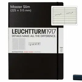 Notebook Master Slim (A4+) With Staves, Hardcover, 121 Numbered Pages, Black