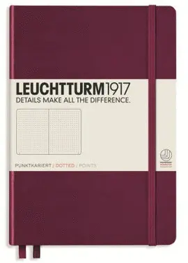 NOTEBOOK MEDIUM (A5), DOTTEDHARDCOVER 251 NUMBERED PAGES, PORT RED