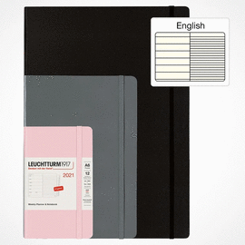 BLACK, WEEKLY PLANNER & NOTEBOOK MEDIUM (A5) 2021 WITH EXTRA BOOKLET, ENGLISH