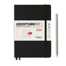 LEUCHTTURM 2022 WEEKLY PLANNER & NOTEBOOK MEDIUM (A5) WITH EXTRA BOOKLET, BLACK