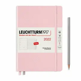 LEUCHTTURM 2022 WEEKLY PLANNER & NOTEBOOK MEDIUM (A5) WITH EXTRA BOOKLET, POWDER