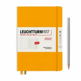 LEUCHTTURM 2022 WEEKLY PLANNER & NOTEBOOK MEDIUM (A5) WITH EXTRA BOOKLET, RISING SUN