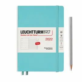 LEUCHTTURM 2022 WEEKLY PLANNER & NOTEBOOK MEDIUM (A5) WITH EXTRA BOOKLET, AQUAMARINE