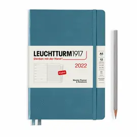 LEUCHTTURM 2022 WEEKLY PLANNER & NOTEBOOK MEDIUM (A5) WITH EXTRA BOOKLET, STONE BLUE