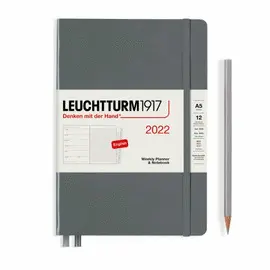 LEUCHTTURM 2022 WEEKLY PLANNER & NOTEBOOK MEDIUM (A5) WITH EXTRA BOOKLET, ANTHRACITE