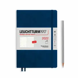 LEUCHTTURM 2022 WEEKLY PLANNER & NOTEBOOK SOFTCOVER MEDIUM (A5), NAVY