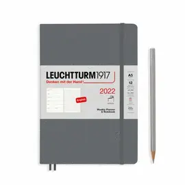 LEUCHTTURM 2022 WEEKLY PLANNER & NOTEBOOK SOFTCOVER MEDIUM (A5), ANTHRACITE