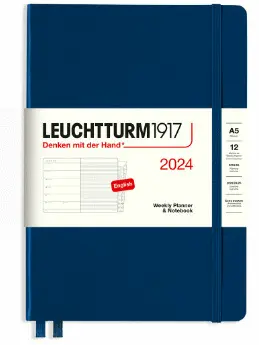 NAVY, WEEKLY PLANNER & NOTEBOOK MEDIUM (A5) 2024, WITH EXTRA BOOKLET, ENGLISH