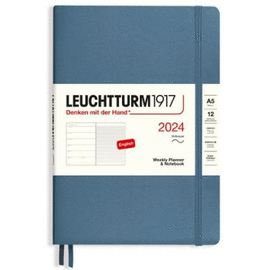 STONE BLUE, WEEKLY PLANNER & NOTEBOOK SOFTCOVER MEDIUM (A5) 2024, ENGLISH