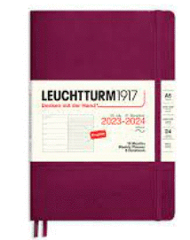 PORT RED, WEEKLY PLANNER & NOTEBOOK SOFTCOVER MEDIUM (A5), 18 MONTHS, 2024 WITH EXTRA BOOKLET, ENGLISH