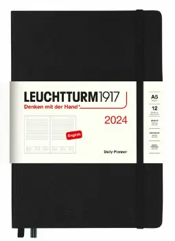 LEUCHTTURM1917 BLACK, DAILY PLANNER MEDIUM (A5) 2024, ENGLISH