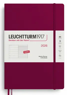 LEUCHTTURM PORT RED, WEEKLY PLANNER & NOTEBOOK COMPOSITION (B5) 2026, ENGLISH