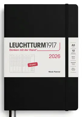 LEUCHTTURM BLACK, WEEKLY PLANNER & NOTEBOOK MEDIUM (A5) 2026, ENGLISH