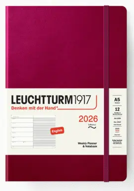 LEUCHTTURM PORT RED, WEEKLY PLANNER & NOTEBOOK MEDIUM (A5) 2026, ENGLISH