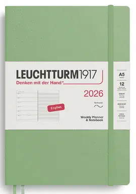 LEUCHTTURM SAGE, WEEKLY PLANNER & NOTEBOOK MEDIUM (A5) 2026, ENGLISH