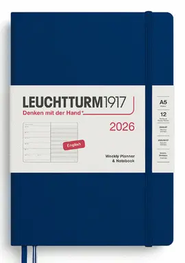 LEUCHTTURM NAVY, WEEKLY PLANNER & NOTEBOOK MEDIUM (A5) 2026, ENGLISH