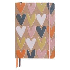 AFN101 KRAFT LAYERED HEARTS A5 NOTEBOOK WITH RIBBON PAGE MARKERS