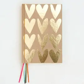 MUL100 KRAFT GOLD HEARTS MULTI RIBBON HARDBACK NOTEBOOK