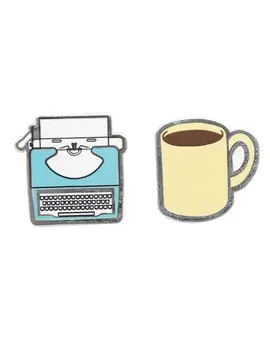 TYPEWRITER AND COFFEE ENAMEL PIN SET