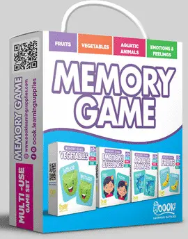 OOOK SET MEMORY GAME EMOTIONS & FEELINGS, FRUITS, VEGETABLES, AQUATIC ANIMALS 4 TEMAS, INGLÉS ESPAÑOL,