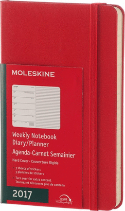MOLESKINE 2017 WEEKLY NOTEBOOK, 12M, POCKET, SCARLET RED, HARD COVER 
