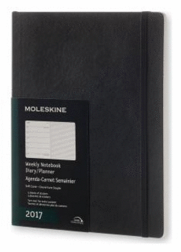 MOLESKINE 2017 WEEKLY NOTEBOOK, 12M, EXTRA LARGE, BLACK, SOFT COVER (7.5 X 10)