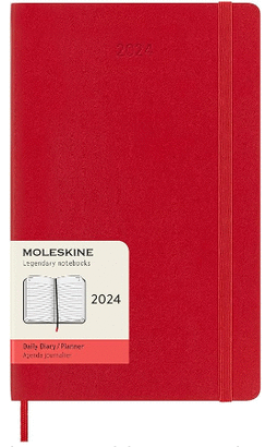 MOLESKINE 2024 DAILY PLANNER, 12M, LARGE, SCARLET RED, SOFT COVER (5 X 8.25)