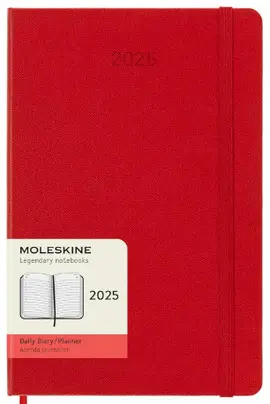 MOLESKINE AGENDA DIARIA CLÁSICA DE 12 MESES DE 2025, TAPA DURA, GRANDE (5 X 8.25 PULGADAS), ROJO ESCARLATA, 400 PÁGINAS