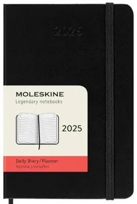 MOLESKINE AGENDA DIARIA CLÁSICA DE 12 MESES DE 2025, TAPA DURA, BOLSILLO (3.5 X 5.5 PULGADAS), NEGRO, 400 PÁGINAS