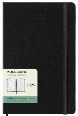 MOLESKINE AGENDA SEMANAL CLÁSICA DE 12 MESES DE 2025, TAPA DURA, GRANDE (5 X 8.25 PULGADAS), NEGRO, 144 PÁGINAS