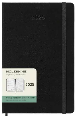 MOLESKINE AGENDA SEMANAL CLÁSICA DE 12 MESES DE 2025, TAPA DURA, GRANDE (5 X 8.25 PULGADAS), NEGRO, 144 PÁGINAS
