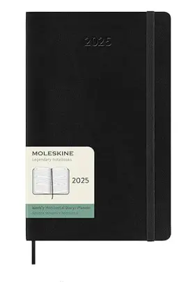 MOLESKINE AGENDA HORIZONTAL SEMANAL CLÁSICA DE 12 MESES DE 2025, TAPA SUAVE, GRANDE (5 X 8.25 PULGADAS), NEGRO, 144 PÁGINAS