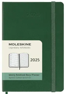 MOLESKINE AGENDA SEMANAL CLÁSICA DE 12 MESES DE 2025, TAPA DURA, BOLSILLO (3.5 X 5.5 PULGADAS), VERDE MIRTO, 144 PÁGINAS