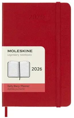 MOLESKINE CLASSIC 12 MONTH 2026 DAILY PLANNER, HARD COVER, POCKET (3.5 X 5.5), SCARLET RED, 400 PAGES