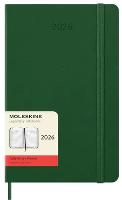 MOLESKINE CLASSIC 12 MONTH 2026 DAILY PLANNER, HARD COVER, LARGE (5 X 8.25), MYRTLE GREEN, 400 PAGES