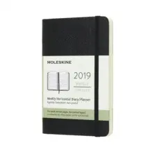 12M WEEKLY HORIZONTAL POCKET BLACK SOFT COVER 2019 (DSB12WH2Y19)