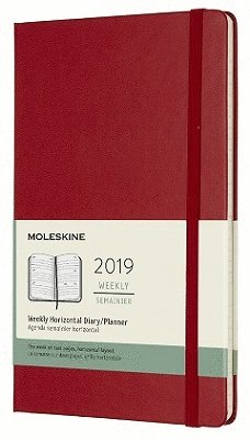 12M WEEKLY HORIZONTAL LARGE SCARLET RED SOFT COVER 2019 (DSF212WH3Y