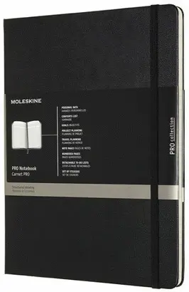 MOLESKINE PROFESSIONAL NOTEBOOK, XL, BLACK, HARD COVER (7.5 X 9.75)