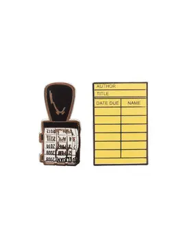 Library Card And Stamp Enamel Pin Set