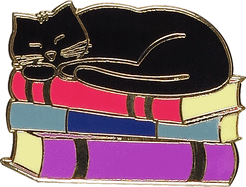 CAT WITH BOOKS HARD ENAMEL PIN (CLOISONNE PIN)