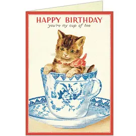 Happy Birthday Cat Tea Greeting Card & Envelope