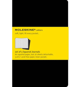 MOLESKINE CAHIER JOURNAL (SET OF 3), LARGE, SQUARED, BLACK, SOFT COVER (5 X 8.25)