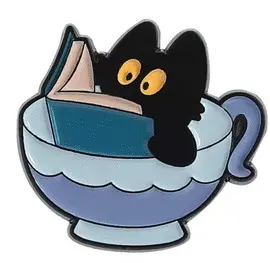 19. Gato Negro dentro de Taza Leyendo - Pines Dazzle