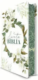 BIBLIA RVR 1960 LETRA GRANDE TAMAÑO MANUAL, TAPA DURA CON FLORES BLANCAS Y CANTOS PINTADOS / SPANISH BIBLE RVR 1960 HANDY SIZE WHITE FLOWERS SPRAYED EDGES