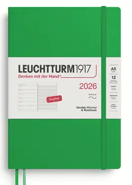 Leuchtturm Spring Leaf, Weekly Planner & Notebook Medium (A5) 2026, Softcover, English