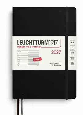 Agenda Black, Weekly Planner & Notebook Medium (A5) 2027, English - Leuchtturm