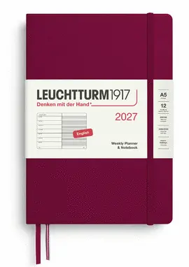 Agenda Port Red, Weekly Planner & Notebook Medium (A5) 2027, English - Leuchtturm