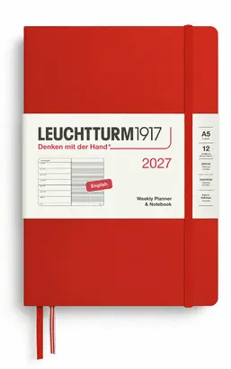 Agenda Cherry, Weekly Planner & Notebook Medium (A5) 2027, English - Leuchtturm