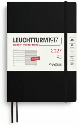 Agenda Black, Weekly Planner & Notebook Medium (A5) 2027, Softcover, English - Leuchtturm