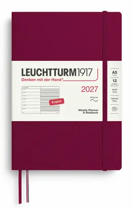 Agenda Port Red, Weekly Planner & Notebook Medium (A5) 2027, Softcover, English - Leuchtturm